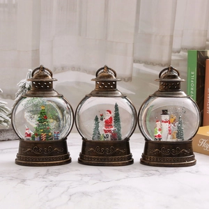 Christmas Snow Globe Lantern Music Box Vintage Bronze LED Lighted Water Filled Glitter Retro Holiday Home Decor Gift
