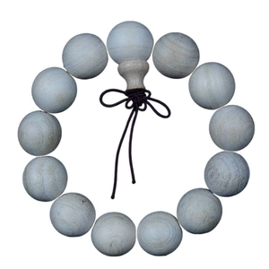 Natural camphor wood prayer beads in grey blue finish with 108 wooden circular beads