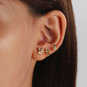 Cute cartoon animal stud earrings set in gold with colorful cubic zirconia stones