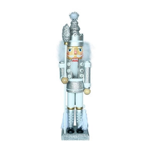 40cm silver glitter King Nutcracker wooden puppet Christmas home decoration ornament