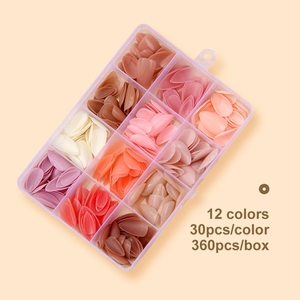 Set of 360 solid color press-on nails in 12 matte shades organized in a clear box