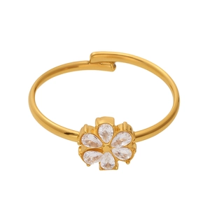 Minimalist 18k gold plated stainless steel open ring with 5A zircon flower petals