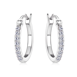 Classic silver S925 sterling silver hoop earrings with clear moissanite pavé stones