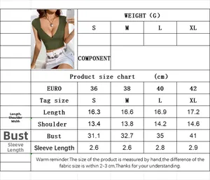 Size chart for women's slim V-neck crop top including length, shoulder, and bust measurements