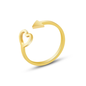 Minimalist 18k gold plated stainless steel open ring with heart and arrow design