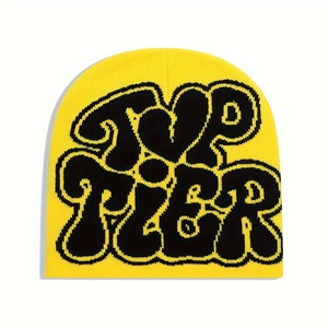 Berretto in maglia giallo acceso con scritta nera TOPTIER dallo stile streetwear trendy