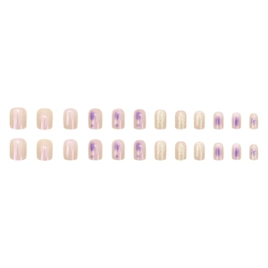 24pcs set of pale pink and purple aurora glitter press-on nails with shimmering accents