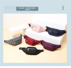 Quilted nylon waist bag with multi-zipper compartments in six assorted colors