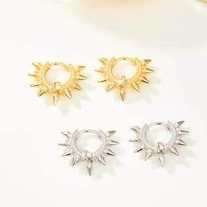 Pair of S925 sterling silver punk spike hoop earrings in gold and silver finishes