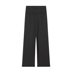 Pantalon large noir pour femme avec taille asymétrique et bouton élégant