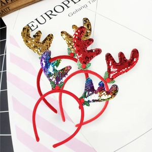 Christmas Reindeer Antler Headband Sequined Fabric Festive Party Decor Hair Accessory