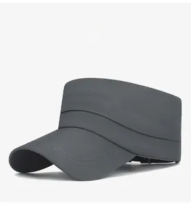 Detail view of dark grey sun visor featuring reinforced double stitching and quick-dry fabric