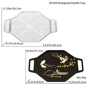 Detailed size chart for octagonal epoxy tray silicone mold with handles for DIY crafts