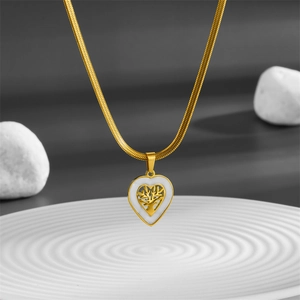 Collier Pendentif Coeur Arbre De Vie Acier Inoxydable Nacre Plaqué Or Chaîne Serpent Bijoux Simples Et Doux Pour Femmes