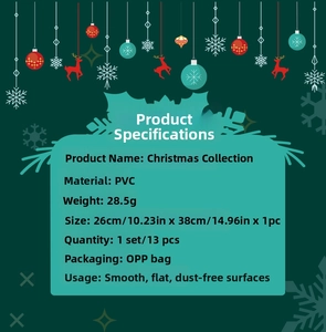 Detail of Christmas wreath wall stickers showing 26x38cm size and PVC material specifications
