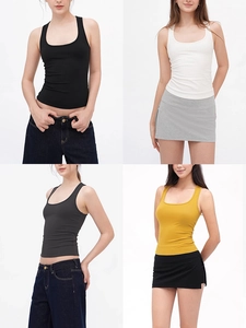 Women Racerback Tank Top Slim Fit U-Neck Nylon Spandex High Elasticity Sports Fitness Yoga Sleeveless Basic Crop Vest