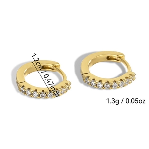 Minimalist gold hoop earrings with zircon stones, 1.2cm diameter and 1.3g weight