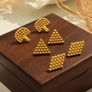 Chic 18k gold plated stainless steel geometric tree and bead stud earrings for women