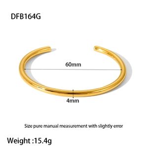 Detailed dimensions of 18K gold plated stainless steel bangle with 60mm diameter