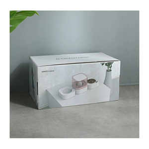 KIMPETS automatic pet waterer and food bowl set packaging with pink storage container