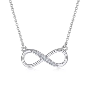 S925 sterling silver infinity pendant necklace featuring white cubic zirconia on white background