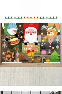 Close-up of Santa and reindeer electrostatic stickers for Christmas window displays