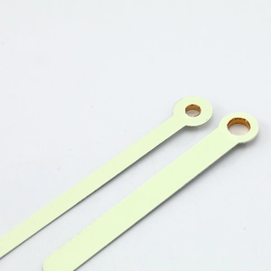 Luminous aluminum clock hands set with fluorescent green finish and precision mounting holes