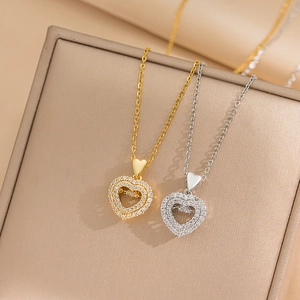 Heart Pendant Necklace Titanium Steel With Sparkling Cubic Zirconia Minimalist Fashion Jewelry Accessories For Women