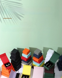 Detailed view of colorful magnetic flip jewelry gift boxes with foam inserts