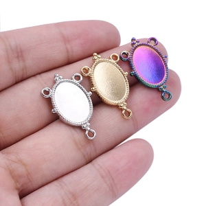 Set of three 304 stainless steel oval pendant connectors in gold, silver, and rainbow tones