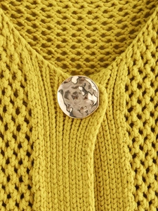 Gilet in maglia smanicato giallo da donna con trama spessa e dettaglio bottone in metallo