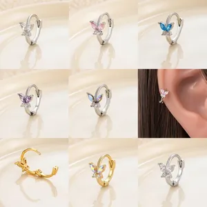 Small Fresh Copper Butterfly Hoop Earrings For Women Inlaid Zirconia Animal Ear Cuff Sweet Piercing Fashion Jewelry Accessories