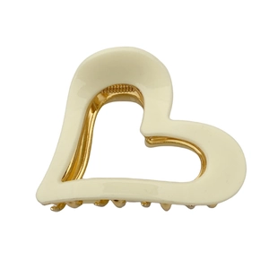 Elegant cream heart hair claw clip with gold metal frame for women's hairstyle accessory