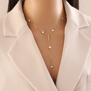 Y-Shape Long Necklace Stainless Steel Heart Butterfly Geometric Bar Minimalist Fashion Jewelry For Women