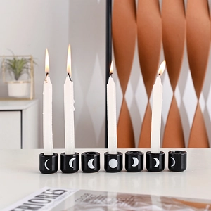 Ceramic Candle Holders Black Moon Phase Pattern Modern Decor Romantic Home Atmosphere