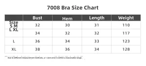 Guide des tailles pour brassière de sport 7008 avec mesures de poitrine et ourlet