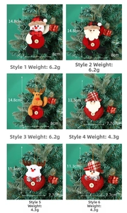 Set of 6 Christmas fabric ornaments with detailed size and weight specs in a grid view