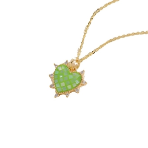 Collier élégant plaqué or 14K avec pendentif cœur mosaïque vert et cristaux blancs