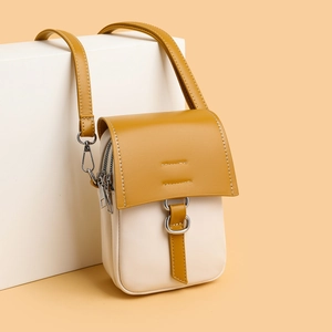 Small Crossbody Phone Bag PU Leather Color Block Flap Vertical Mini Shoulder Bag Lightweight Travel Purse For Women
