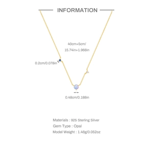 Gold-plated 925 sterling silver necklace featuring blue opal and zircon on white background