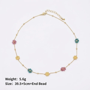 French vintage floral necklace with colorful apatite beads and 5.6g gold chain