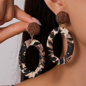 Leopard Zebra Print Cloth Oval Dangle Earrings Rhinestone Alloy Fashion Jewelry With Stainless Steel Earring Post For Women
