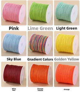 Detailed grid showing 9 vibrant colors of 0.8mm nylon cord on white plastic spools