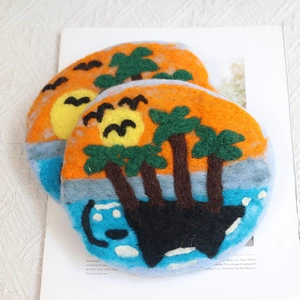 Cute Wool Felt Tropical Island Sunset Coin Purse Handmade Needle Felted Small Shoulder Bag For Women Girls