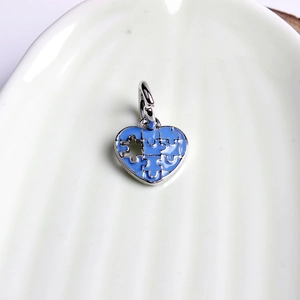 Light blue heart jigsaw puzzle charm in alloy enamel finish for DIY jewelry making