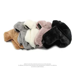 Winter faux rabbit fur trapper hat with ear flaps and buckle strap in five colors