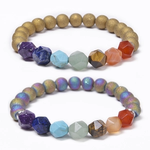 Nahaufnahme der 8mm facettierten Edelsteine und matten Chakra-Perlen auf dem Armband