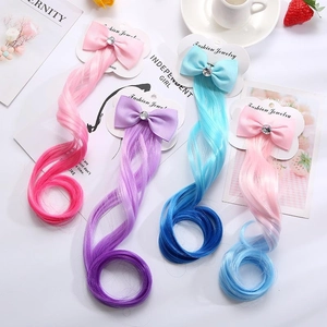 Extension per capelli unicorno colorate per bambini con clip a fiocco e trecce ricce