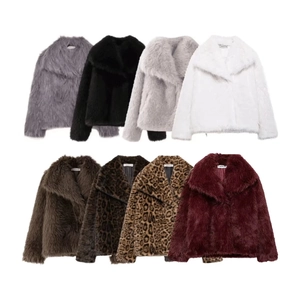 Veste en fausse fourrure pour femme disponible en huit couleurs et motifs léopard
