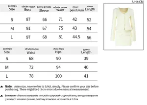 Detailed size chart for women's slim fit skirt suit including bust and waist measurements